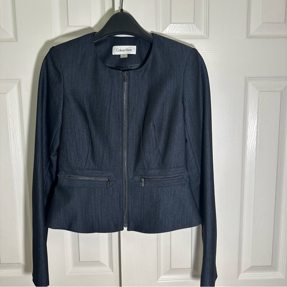 Calvin‎ Klein Peplum Zip Up Blazer Jacket Deep Blue
